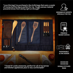 Leather Canvas Knife Roll Chef <b>Tool</b> Organizer <b>Bag</b> <b>Heavy</b> <b>Duty</b> Cutlery Storage Premium Kitchen Smell Proof Lightweight Comfortable - Product Image 5