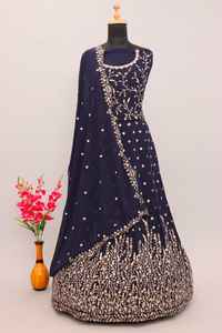 Georgette-ropa de boda con múltiples hilos y Zari, ropa de boda exclusiva, postizo pesado, con Secuencia y cadena, trabajo bordado - Product Image 5