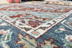 Oushak-Grand tapis rectangulaire en laine et coton, design fait à la main, style floral moderne et luxueux pour le sol du salon - Product Image 5