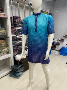 Pyjama Kurta traditionnel en coton épais pour hommes, 3 tonnes, travail numérique, fournisseur indien cousu pour les occasions spéciales de mariage - Product Image 4