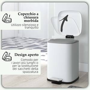 HOMCOM 12L Pedal <b>Bin</b> with Silent Closure, <b>Metal</b> and PP, 24.5x32x34.5 cm, White - Product Image 5