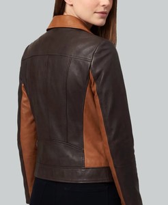 Chaqueta Universitaria de Cuero Genuino para Mujer, Cierre Asimétrico, Corte Ajustado, Ropa de Abrigo de Invierno con Forro de Algodón, EE. UU. - Product Image 2