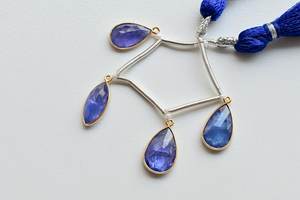 ชาร์มหุ้มทองคำแท้ 18K ประดับพลอยแทนซาไนต์สีน้ำเงิน 4 เม็ด ทรงเหลี่ยมเจียระไน พร้อมลูกปัดพลอยแท้ |   เกรด AA+ คุณภาพสูง - Product Image 5