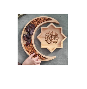 Plateau à dessert en bois en forme de demi-lune, assiettes de service pour les articles du Ramadan, plateau de service pour les biscuits, prix le plus bas - Product Image 1