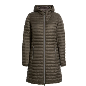 Veste longue matelassée pour femme en olive foncé, légère, à capuche, manteau d'hiver chaud, coupe ajustée, fabricant OEM, fournisseur d'usine - Product Image 6