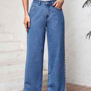 Jeans en denim coupe classique taille mi-haute avec coutures durables et toucher doux pour les tendances streetwear - Product Image 4