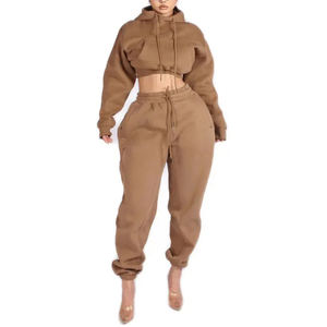 2024 ropa deportiva personalizada de alta calidad para mujer, conjunto de Jogger con capucha recortada de 2 piezas, chándales de talla grande para ejercicio de otoño - Product Image 5