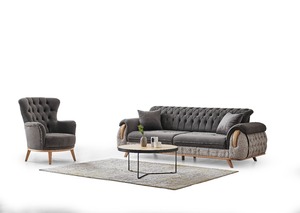 Juego de sofá de decoración de botones de terciopelo de lujo para el hogar y el hotel Base de acero inoxidable Cómodo sofá cama - Product Image 2