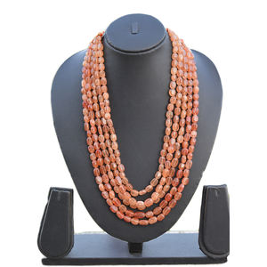 Cuentas de zad semipreciosas de moda natural, collar de cinco capas, conjunto para mujeres y niñas, para boda y fiesta - Product Image 1