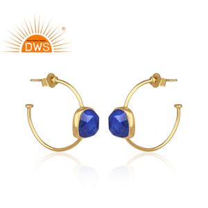 Nouveau Design élégant 925 argent Sterling plaqué or 18 carats pierre précieuse Lapis naturelle boucle d'oreille bijoux personnalisés pour les femmes cadeau pour elle - Product Image 2