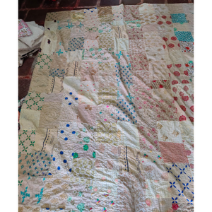 Edredón Vintage Bohemio Queen Kantha hecho a mano, colcha de retazos surtidos, Parche de trabajo Gudri Reversible para el hogar - Product Image 4