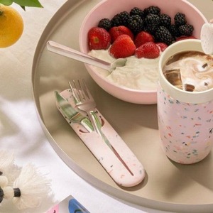 Mini ensemble de couverts de salle à manger léger avec boîte rose comprenant un couteau cuillère fourchette idéal pour les voyages, le travail scolaire et les voyages de camping - Product Image 4