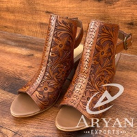 Nouvelles Sandales Compensées et à Talons Hauts en Cuir Véritable Ciselé Main pour Femme, Style Western, Chaussures de Soirée, de Mariage et de Bal