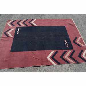 Modern Vintage Turkish Rug <b>Red</b> Black 4.7x7ft Large Area Wool with <b>Latex</b> Backing Abstract Patterned Hallway Rectangle for Rooms - Product Image 3