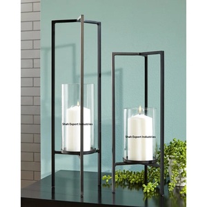Trending Set of 2 Metal and Glass Tall Black <b>Hurricanes</b> <b>Candle</b> Holders for Wedding Event Party Decoration <b>Hurricanes</b> - Product Image 3