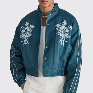 OEM Custom Men's Wool Baseball <b>Jacket</b> Varsity Style with Stand Collar for High Street Look Winter Wear - Product Image 1