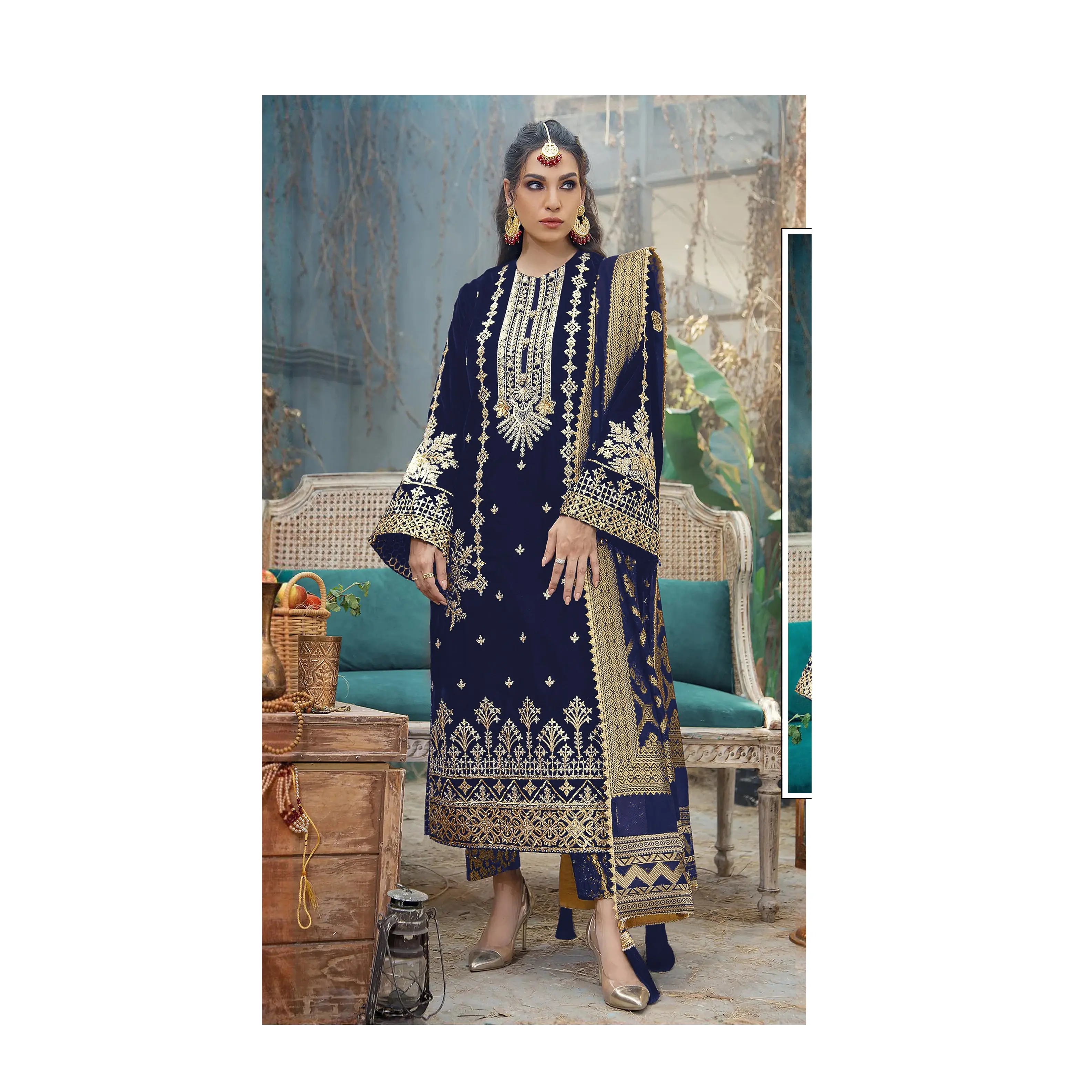 Vestido Salwar Kameez para casamento indiano paquistanês, vestido de renda bege Geogertte estilo Eid, mais recente, mais vendido em 2024, ideal para mulheres