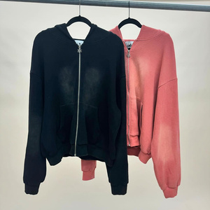 Style Vintage hommes 100% coton fermeture éclair gaufre sweats à capuche 500gsm acide lavage soleil délavé en détresse vêtements d'hiver chauds - Product Image 4