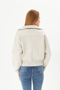 Manteau court décontracté pour femmes tricot à glissière en acier tricot manteau quotidien confortable avec col à capuche haut élégant confort assaisonné - Product Image 6