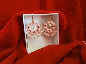 Étnico indio pakistaní Kundan perla aro Jhumka pendientes Chand Baliyan nupcial Bollywood joyería para fiesta Año Nuevo chino - Product Image 3