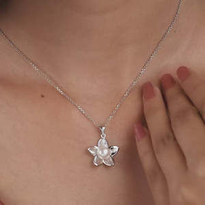 <b>Silver</b> Floral Link Chain <b>Necklace</b> with <b>Pearl</b> Pendant - Product Image 1