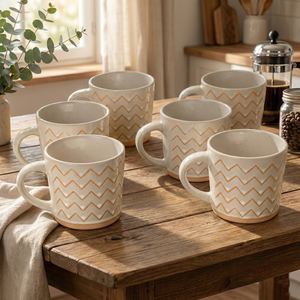 Minimalist Meandering Design Set 6 <b>Ceramic</b> Coffee Mugs 200ml Capacity Dishwasher Microwave Safe Personalisable 'Ins' <b>Cups</b> for - Product Image 1