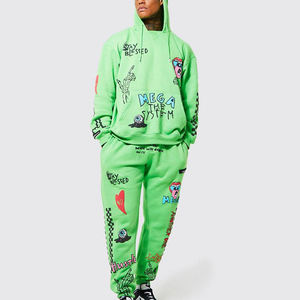 Offre Spéciale coton France Terry graphique sérigraphie hommes survêtement ensembles Streetwear personnalisé 3d bouffée 2 pièces hommes sweats à capuche Joggers ensembles - Product Image 6