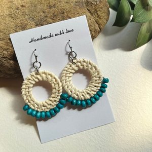 Handmade With Love Bohemian Hemp Rope Hoop Earrings Turquoise Beaded Women's Fashion Jewelry - Product Image 1