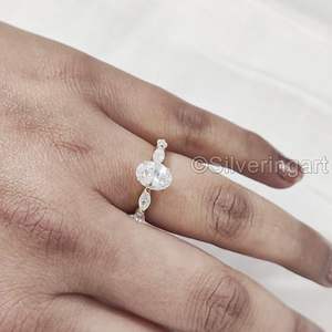 Anillo de mujer Topacio blanco Natural CZ Piedra preciosa Piedra NATAL DE NOVIEMBRE Boda Anillo apilable delicado Joyería Anillo de plata esterlina 925 - Product Image 1