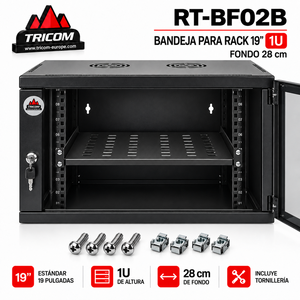 Estante Metálico TRICOM de 19 Pulgadas, 1U, 28 cm de Profundidad, Negro, con Kit de Tornillos - Product Image 2