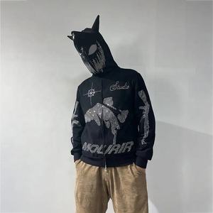 New Arrival Custom Design <b>Rhinestone</b> Full Face Zip Hoodie For Men Heavy Weight Full Zip Up Hoodie <b>Rhinestone</b> - Product Image 4
