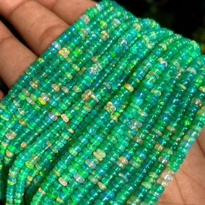 Natural <b>Green</b> Ethiopian Opal Smooth Rondelle <b>Beads</b> 4-5mm Multi Fire Opal Strand Loose Gemstone for Jewelry Making Wholesale Bulk - Product Image 4