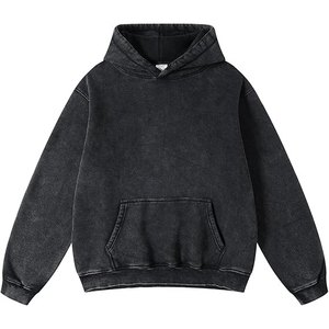 Sweat à capuche personnalisé avec cordon de serrage lavé à l'acide en détresse Vintage Wash Full-lenght Heavyweight 100% Cotton Fleece Winter - Product Image 1