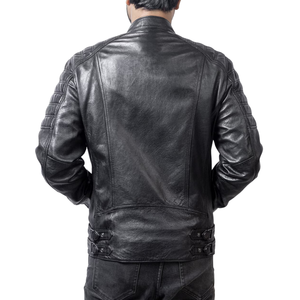 Chaqueta de motociclismo de cuero negro genuino para hombre, chaqueta de moto de cuero de carreras de pista protegida blindada CE para hombre - Product Image 5