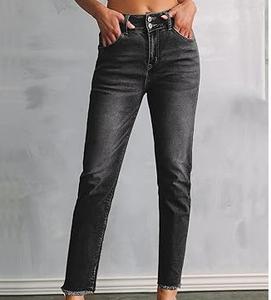 Pantalones vaqueros Retro Vintage lavados Vintage para mujer, pantalones vaqueros elegantes de algodón 100% de alta calidad, venta al por mayor, pantalones vaqueros desteñidos transpirables - Product Image 2