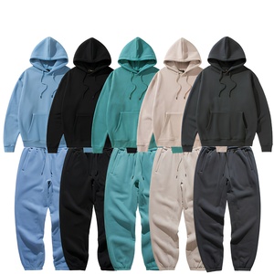 Ensemble de survêtement unisexe à capuche de couleur unie, décontracté, avec sweat-shirt et pantalon de jogging pleine longueur, en coton respirant 320g, coupe ample, pour l'automne - Product Image 1
