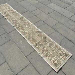 Turkish Vintage Rug 1.4x8.3 ft (44x254 cm), <b>Brown</b> <b>Wool</b> Rug - Product Image 2