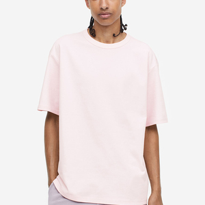 Couleurs unies Design personnalisé T-shirts pour hommes 100% coton col rond épaule tombante coupe régulière vêtements décontractés surdimensionnés tricotés - Product Image 1