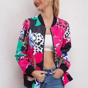 Chaquetas de bombardero de satén de talla grande para mujer, moda de invierno personalizada, manga larga, cuello levantado, tejido con relleno de algodón sublimado - Product Image 1