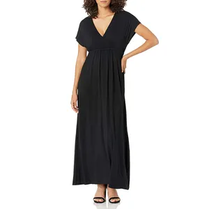 여자의 허리 맥시 드레스 플러스 크기 사용자 정의 여자의 중간 길이 드레스 인쇄 로고 v-목 캐주얼 느슨한 흐르는 드레스