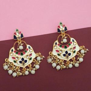 Kriaa White Meenakari & Beads Kundan Dangler <b>Clip</b>-<b>On</b> <b>Earrings</b> Fashion 1314210E - Product Image 1