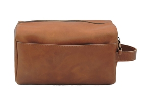 Kit Dopp en cuir de chèvre véritable personnalisé Organisateur de voyage Trousse de toilette avec fermeture à glissière et poignée unique pour un usage quotidien OEMODM - Product Image 3