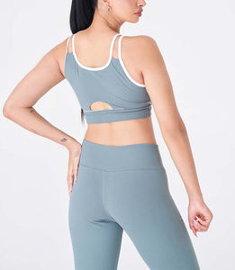 OEM Service Wholesale Women Light <b>Blue</b> <b>Sports</b> <b>Bra</b> with Double Straps Soft Stretch Fabric Seamless Latest Design Made In Pakistan - Product Image 4