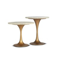 Table d'appoint marocaine Table basse ronde moderne en or vieilli Large plateau en verre miroir pour salon Fabricant en gros