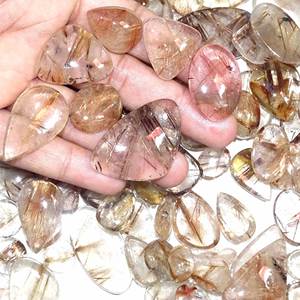 โกลเด้นรูไทล์ควอตซ์พลอยหลวมคุณภาพสูงทองเครื่องประดับธรรมชาติทําคาโบชองขายด้านบนรูไทล์ทอง - Product Image 2