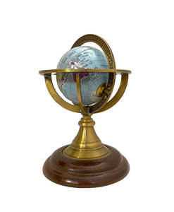 Elegant Nautical Brass Armillary Sphere <b>World</b> <b>Globe</b> with Durable Geometric Pattern Wooden Base Home Office Decorative Accent - Product Image 2