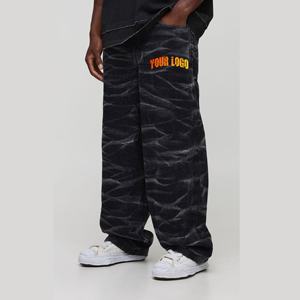 กางเกงยีนส์ทรงหลวมผ้าคอตตอนซักของผู้ชายทรงหลวมผ้าเดนิมสไตล์ไม่เหมือนใครสำหรับผู้ชายผ้าซัก100% โลโก้ออกแบบได้ตามที่ต้องการ - Product Image 4