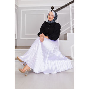Jupe midi plissée en satin de lin blanc avec pierres éparses, respirante et brillante, taille XS, style crayon enveloppant, décoration à sequins - Product Image 4
