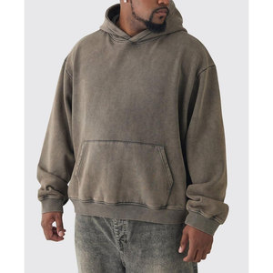 Sweat-shirt à capuche oversize pour homme en molleton de coton délavé, style streetwear uni - Product Image 1