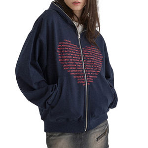 Sweat à capuche ample à fermeture éclair avant et arrière de haute qualité, épaules tombantes, imprimé cœur, manches longues, polaire, pour femmes - Product Image 6